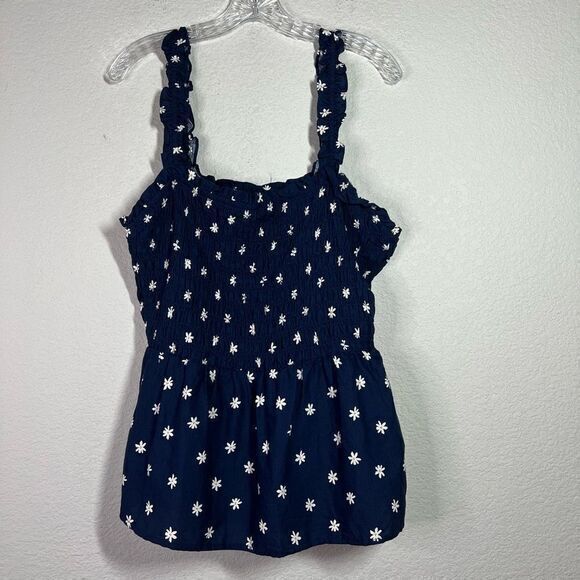 Ava & Viv Womens Navy Blue Floral Tops Smocked‎ Peplum Sleeveless Size X - Picture 1 of 6